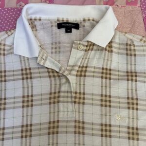 Burberry Men's Checkered Polo Shirt - Brown and White